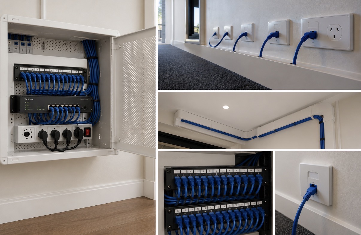 Residential data cabinet & wall outlets