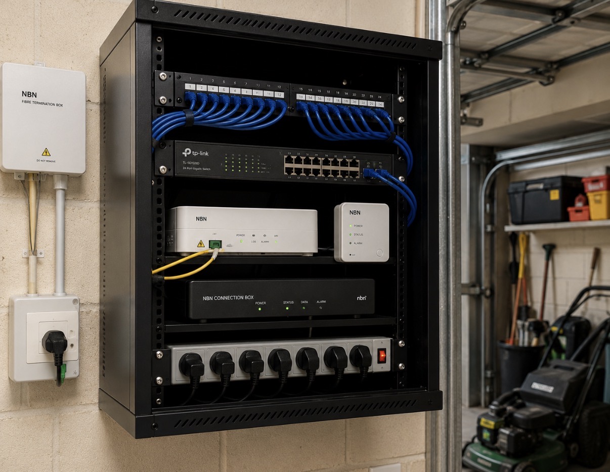 NBN fibre termination & network rack