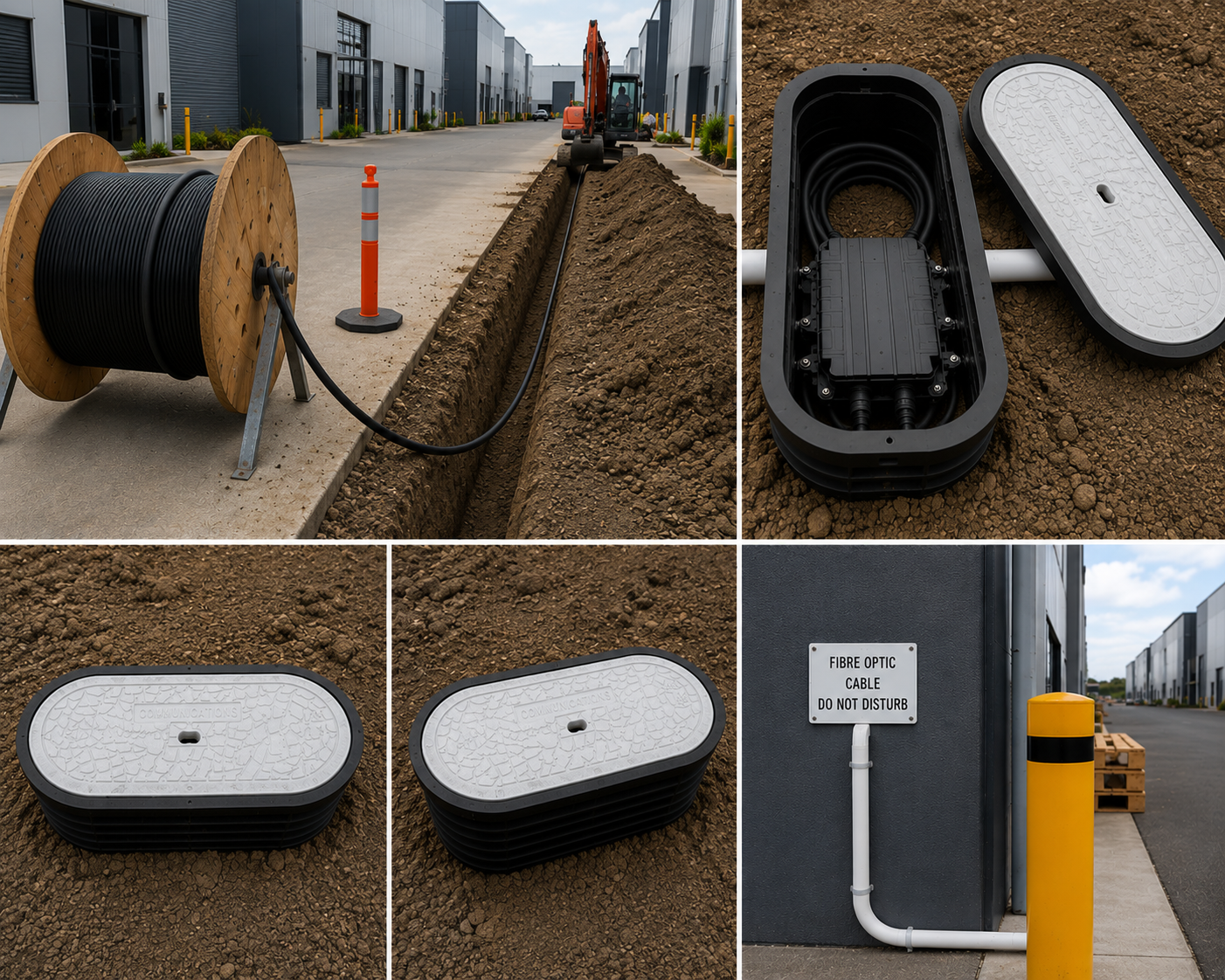 Underground fibre installation — trench & communication pit