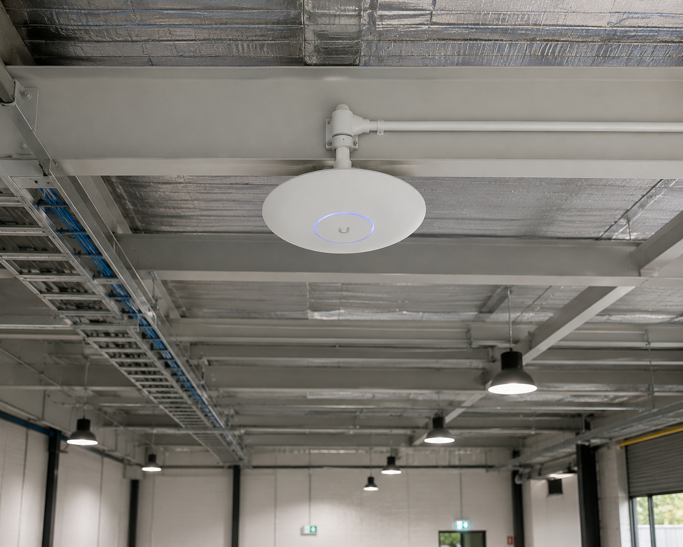 Ubiquiti wireless access point — industrial warehouse